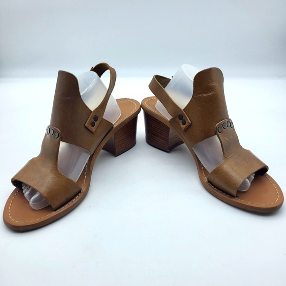 Barbara Barbieri tan leather block heel open toe sling back sandals Sz 37 - Picture 2 of 15